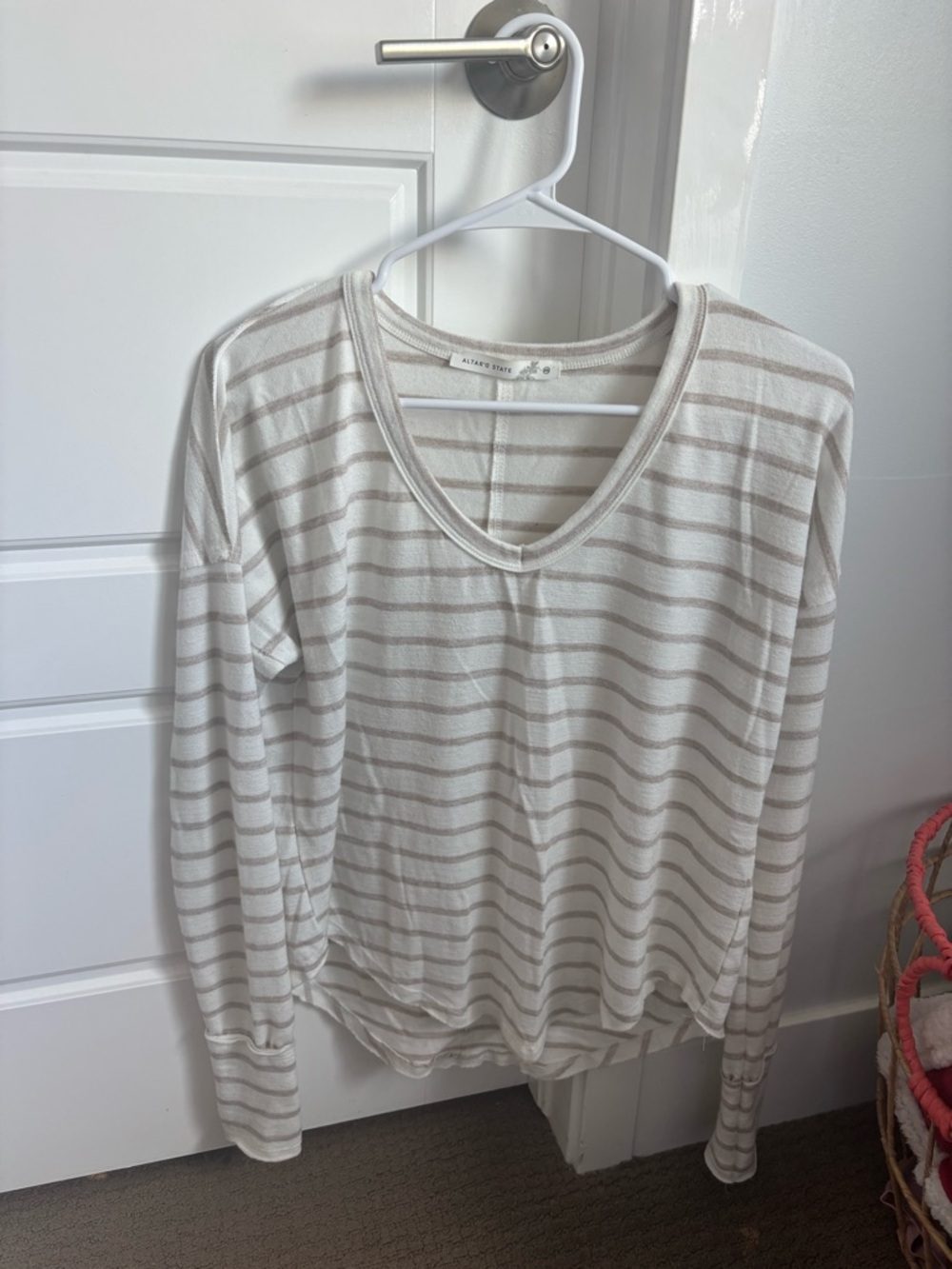 Altar'd State Cream & Taupe Striped V-Neck Long Sleeve